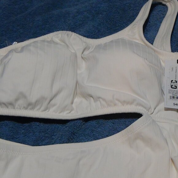 Shade & Shore Womens Ribbed 1-Shoulder Cut-Out Cheeky 1 Piece Swimsuit Ivory Siz - Picture 3 of 16